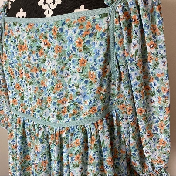 GiGio by Umgee Sea Foam Green Boho Chiffon Ditsy Floral Ruffle Dress - Picture 14 of 16